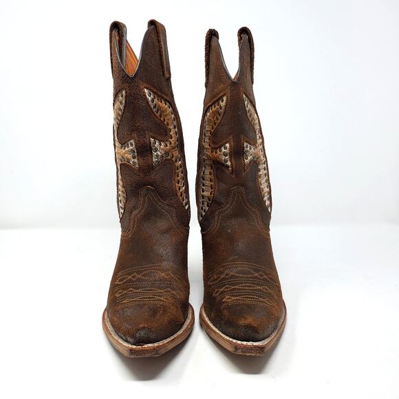 Frye Daisy Duke Python Studded Cowboy Western Boots 77782 Brown Size US 6 - Picture 5 of 9